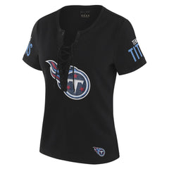 Tennessee Titans WEAR by Erin Andrews x Gracie Hunt Women's Draft Me Lace-Up T-Shirt - Black - NFL