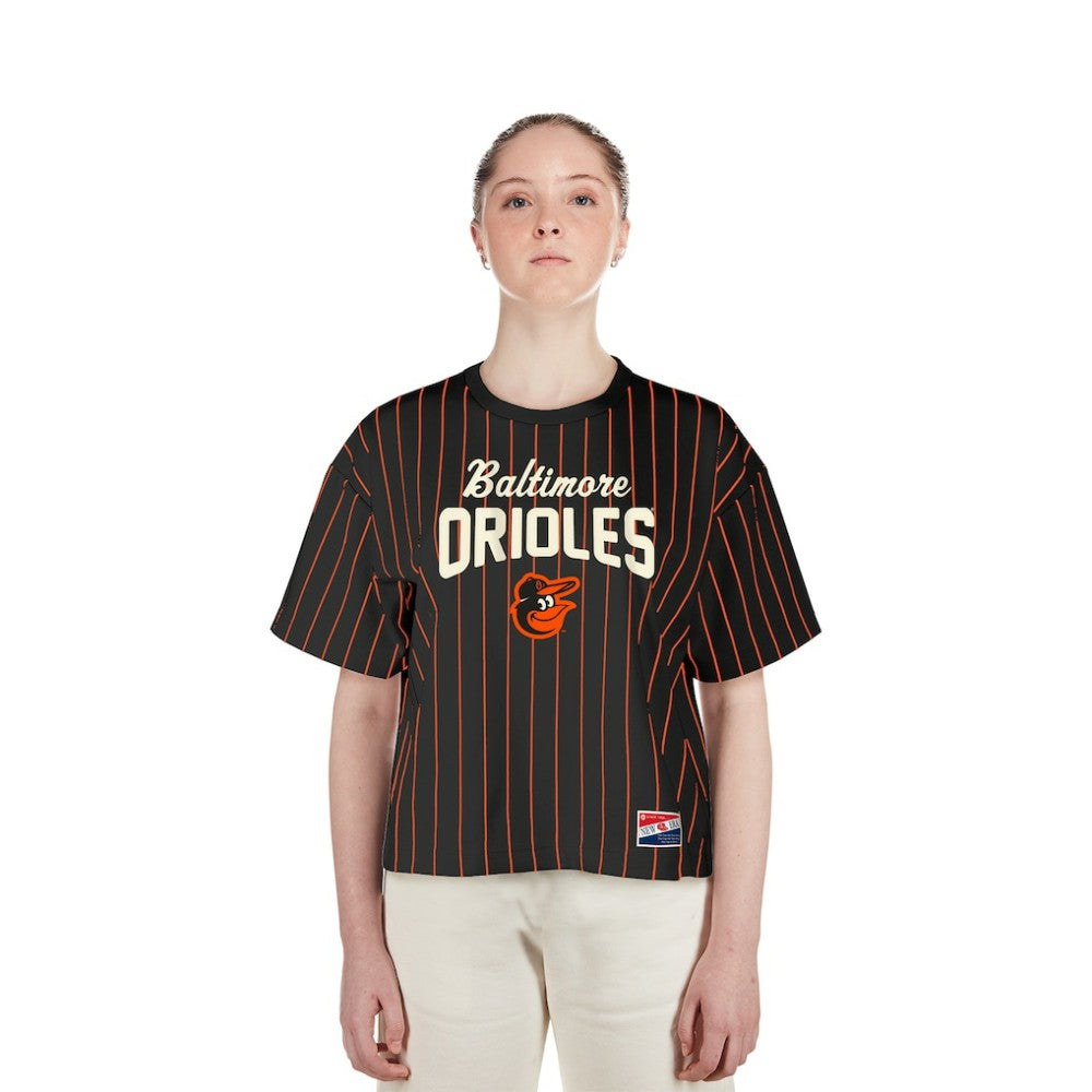 Baltimore Orioles New Era Women's Cooperstown Collection Multiplier Pinstripe Cropped T-Shirt Discount