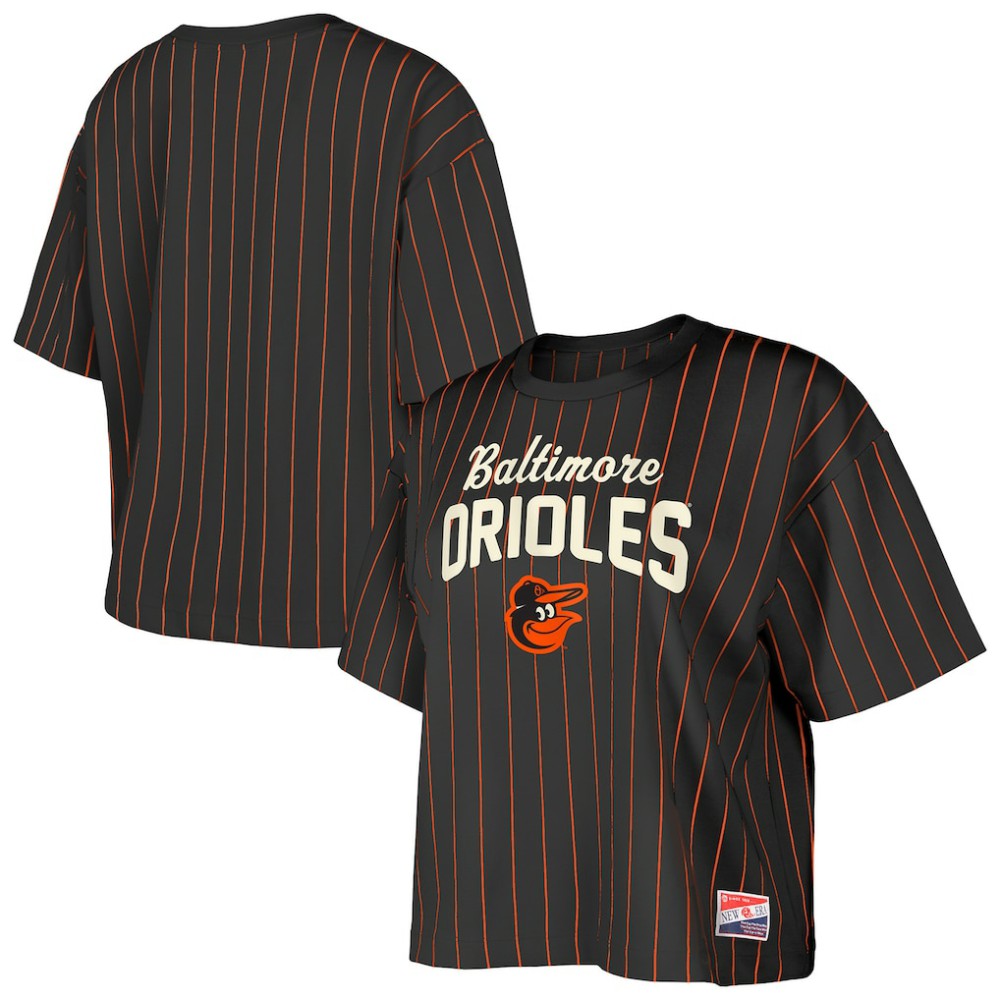 Baltimore Orioles New Era Women's Cooperstown Collection Multiplier Pinstripe Cropped T-Shirt Discount