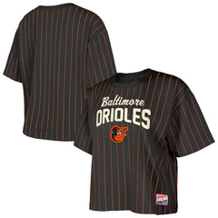 Baltimore Orioles New Era Women's Cooperstown Collection Multiplier Pinstripe Cropped T-Shirt Discount