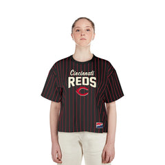 Cincinnati Reds New Era Women's Cooperstown Collection Multiplier Pinstripe Cropped T-Shirt Online