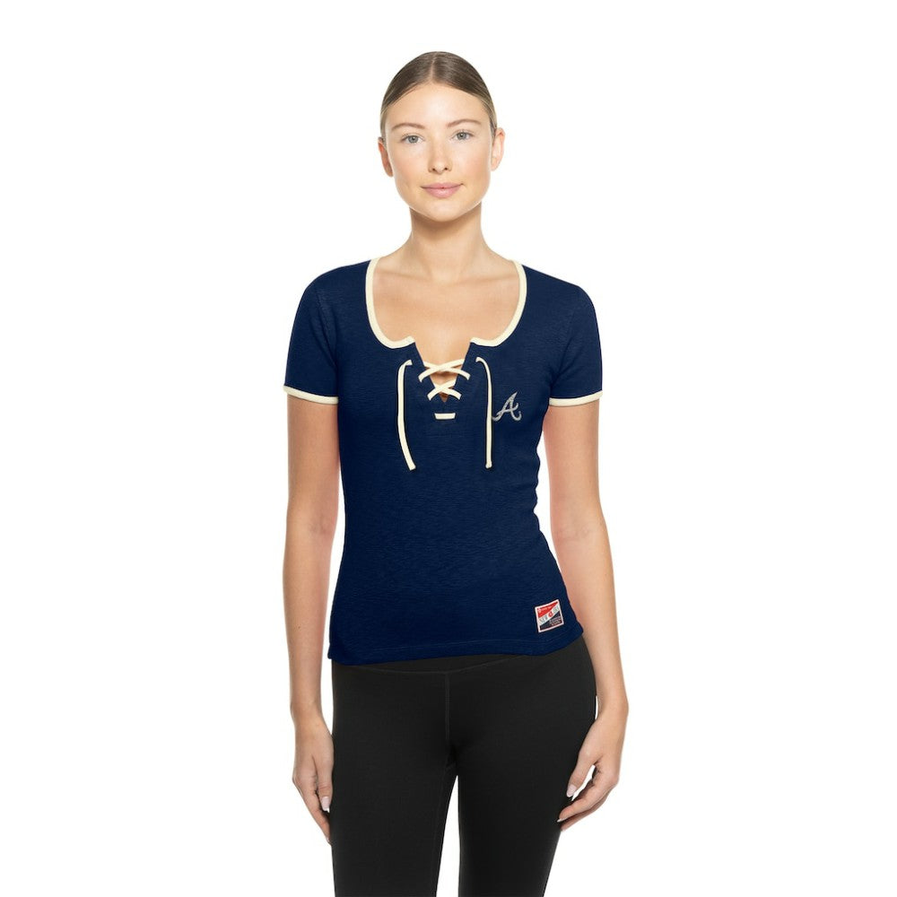 Atlanta Braves New Era Women's Throwback Lace Up T-Shirt Discount