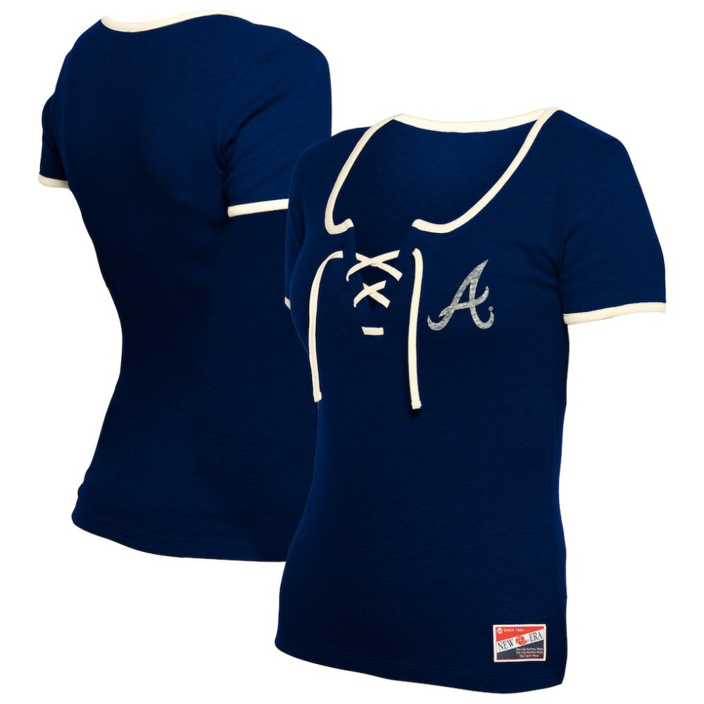 Atlanta Braves New Era Women's Throwback Lace Up T-Shirt Discount