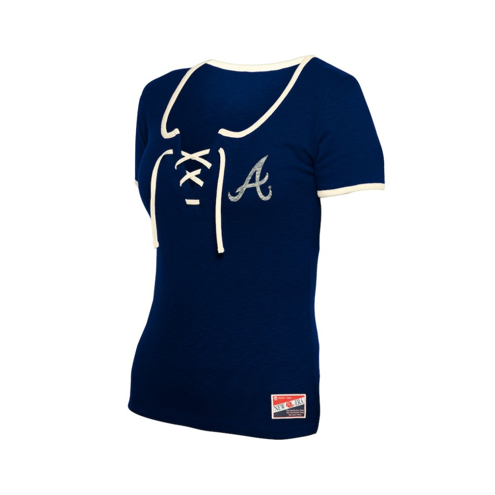Atlanta Braves New Era Women's Throwback Lace Up T-Shirt Discount