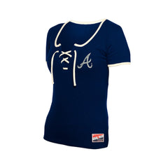 Atlanta Braves New Era Women's Throwback Lace Up T-Shirt Discount