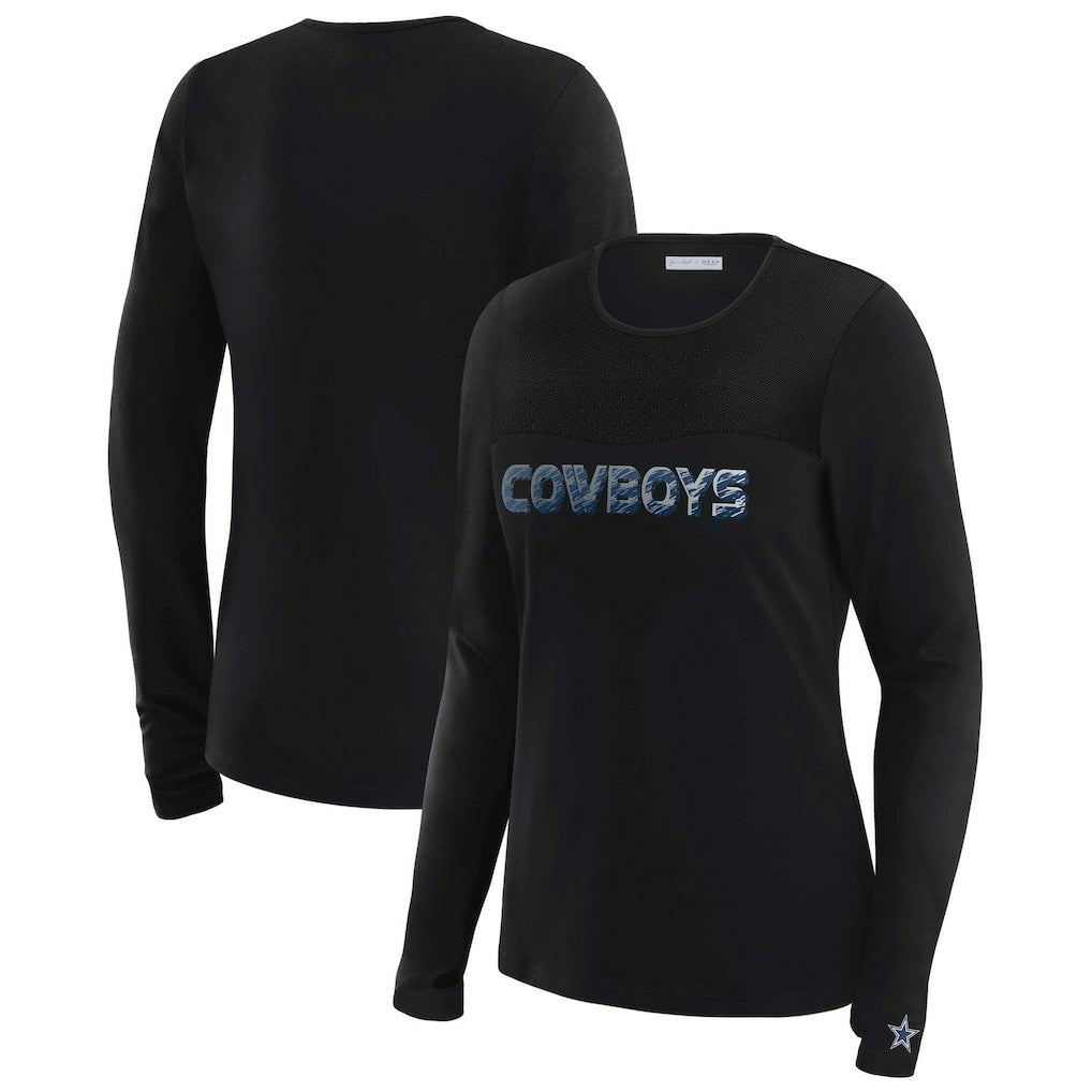 Dallas Cowboys WEAR by Erin Andrews x Gracie Hunt Women's Mesh Panel Long Sleeve T-Shirt - Black - NFL