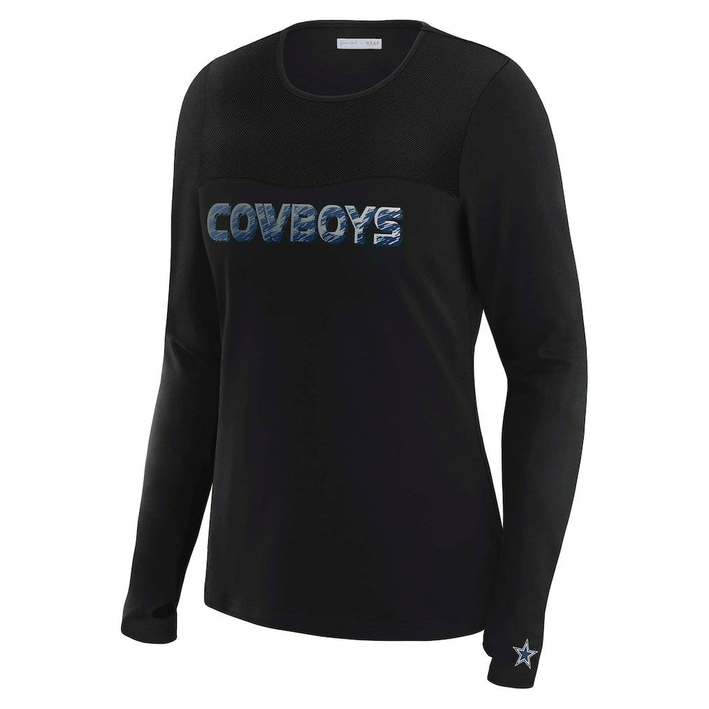 Dallas Cowboys WEAR by Erin Andrews x Gracie Hunt Women's Mesh Panel Long Sleeve T-Shirt - Black - NFL