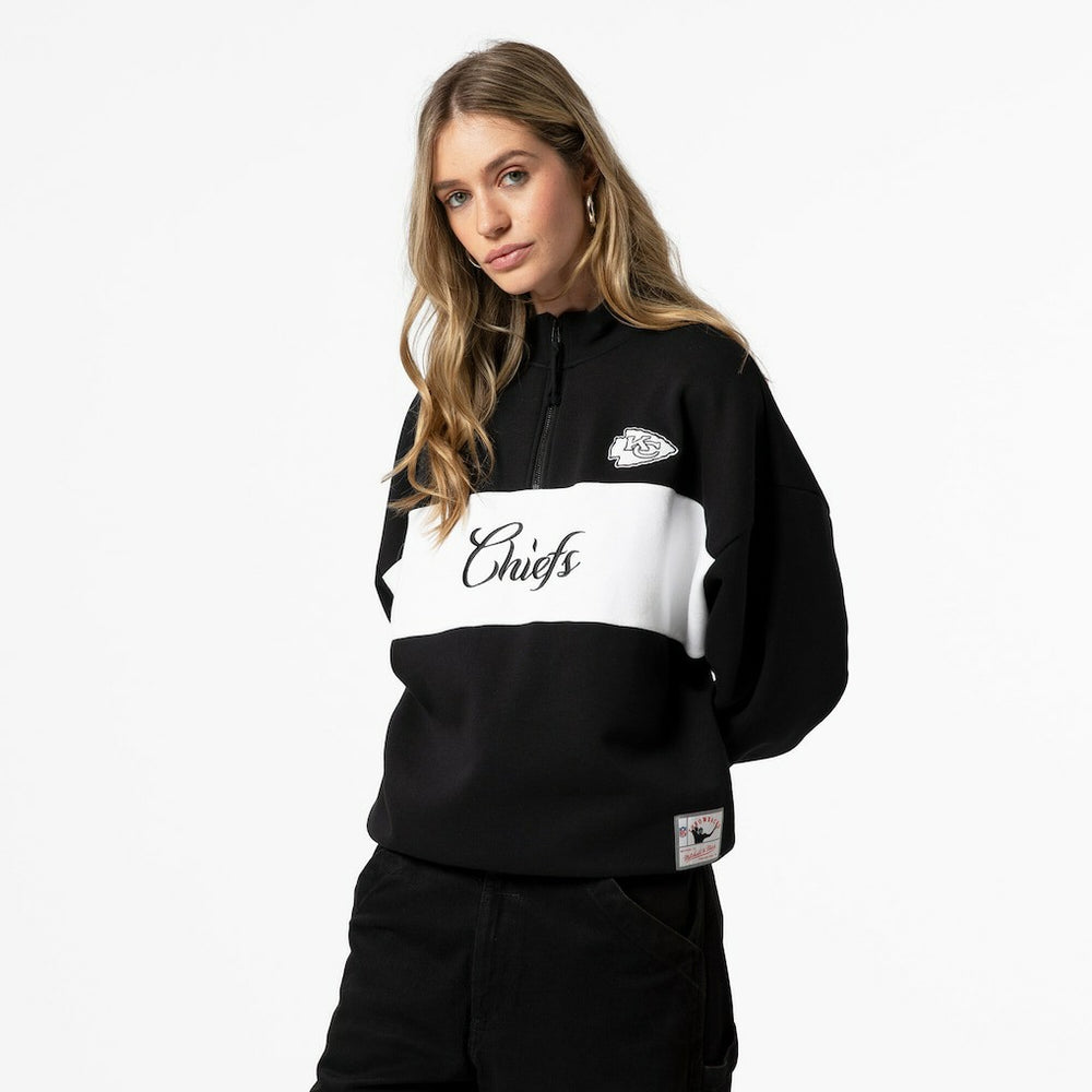 Kansas City Chiefs Women's Quarter-Zip Jacket - Black - Mitchell & Ness