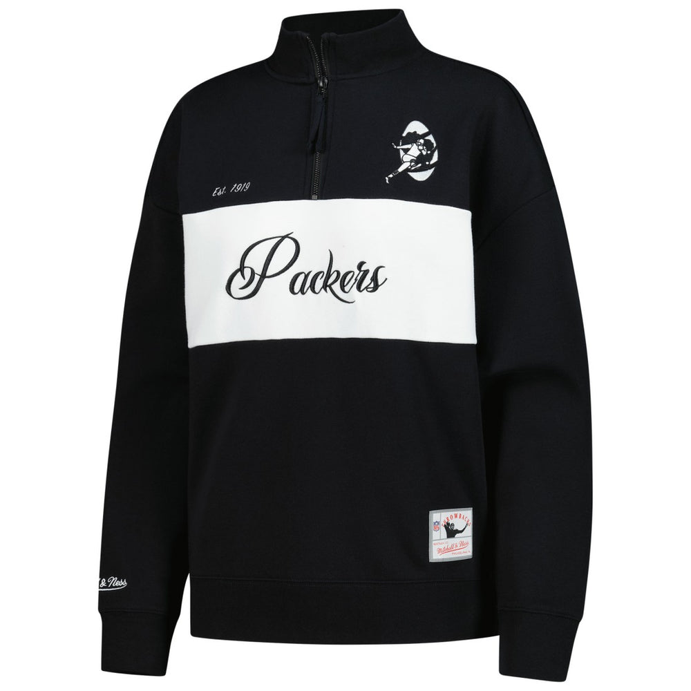 Green Bay Packers Women's Quarter-Zip Jacket - Black - Mitchell & Ness