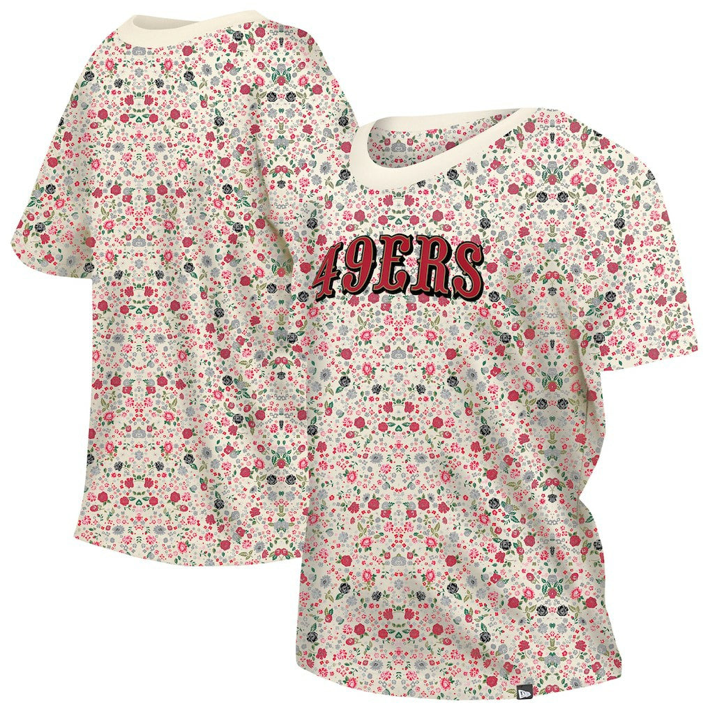 San Francisco 49ers New Era Women's Glam Game Floral Scoop Neck T-Shirt - Cream - NFL