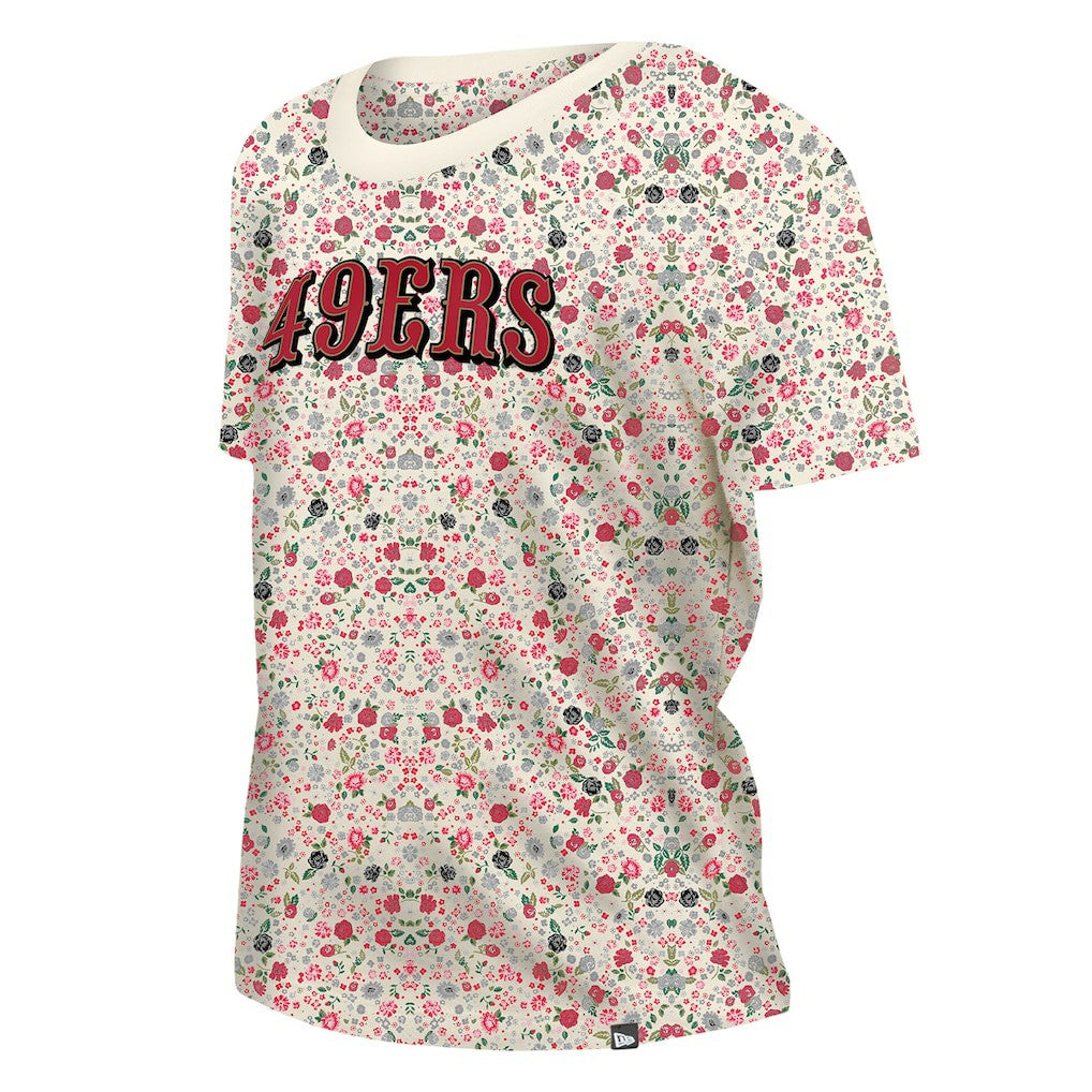 San Francisco 49ers New Era Women's Glam Game Floral Scoop Neck T-Shirt - Cream - NFL