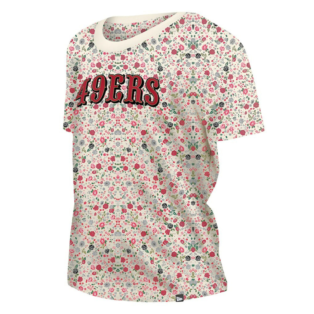 San Francisco 49ers New Era Women's Glam Game Floral Scoop Neck T-Shirt - Cream - NFL