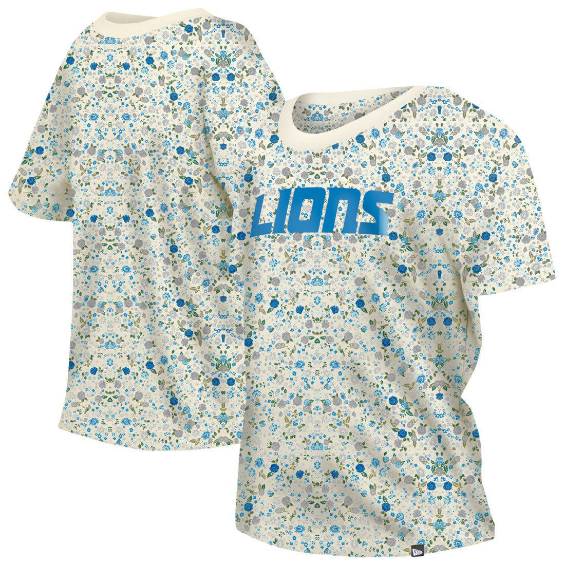 Detroit Lions New Era Women's Glam Game Floral Scoop Neck T-Shirt - Cream - NFL