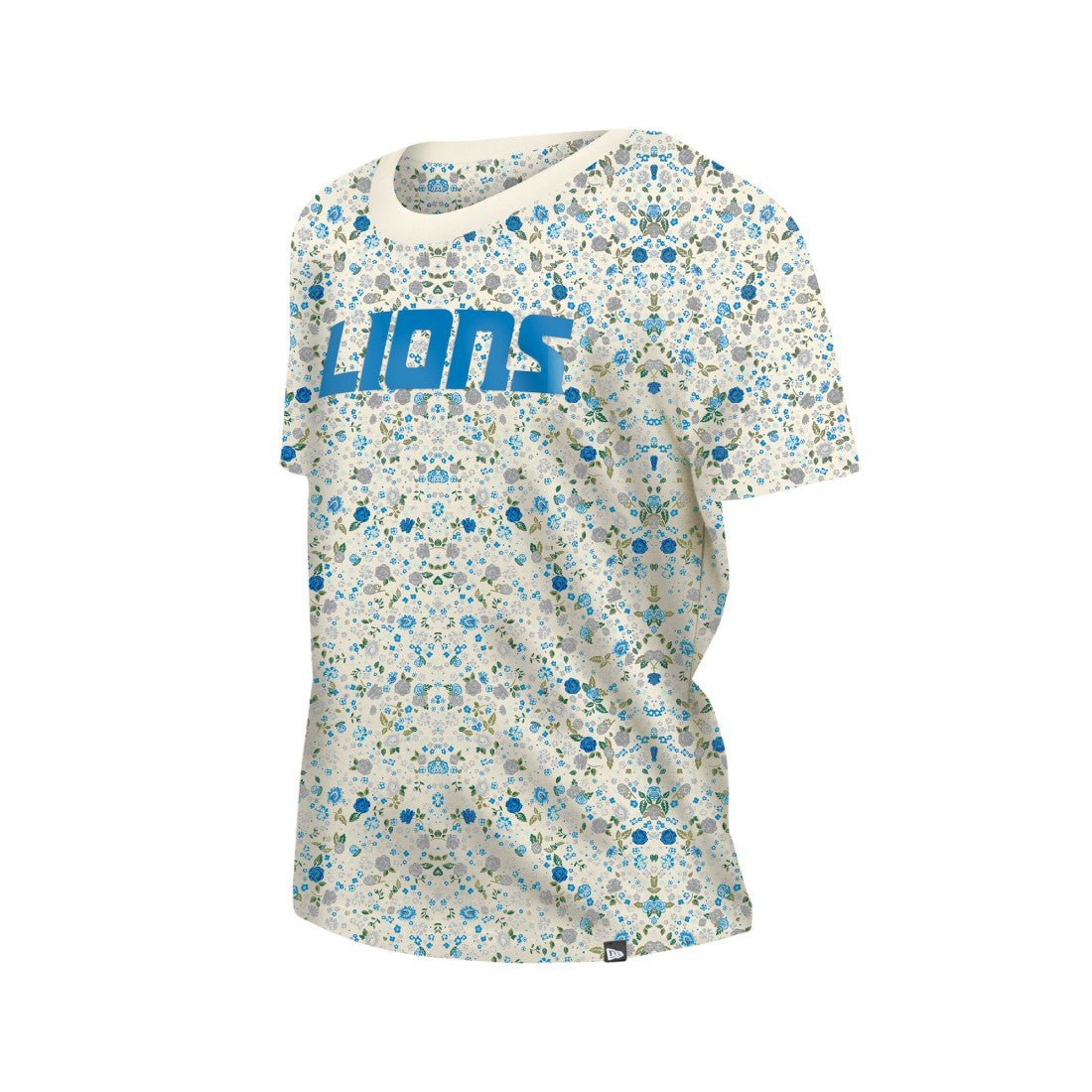 Detroit Lions New Era Women's Glam Game Floral Scoop Neck T-Shirt - Cream - NFL