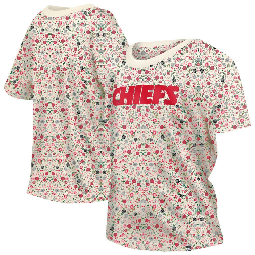 Kansas City Chiefs New Era Women's Glam Game Floral Scoop Neck T-Shirt - Cream - NFL