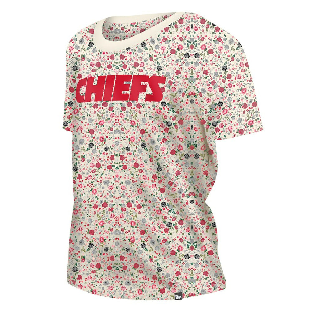 Kansas City Chiefs New Era Women's Glam Game Floral Scoop Neck T-Shirt - Cream - NFL