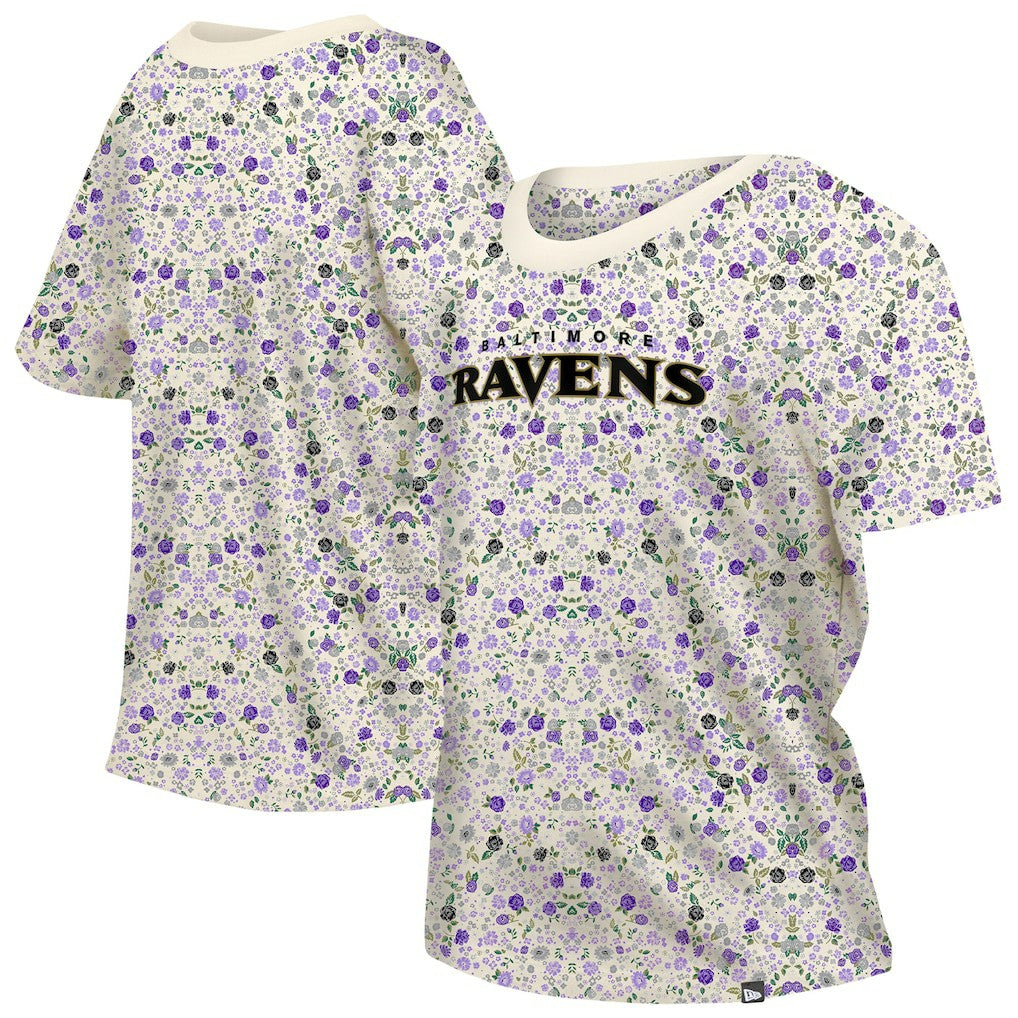 Baltimore Ravens New Era Women's Glam Game Floral Scoop Neck T-Shirt - Cream - NFL