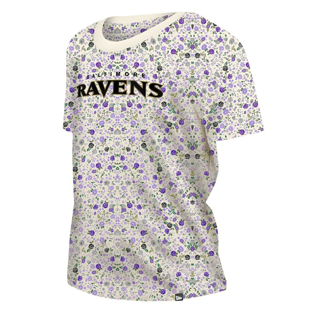 Baltimore Ravens New Era Women's Glam Game Floral Scoop Neck T-Shirt - Cream - NFL