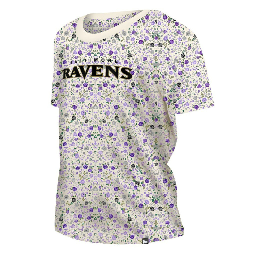 Baltimore Ravens New Era Women's Glam Game Floral Scoop Neck T-Shirt - Cream - NFL