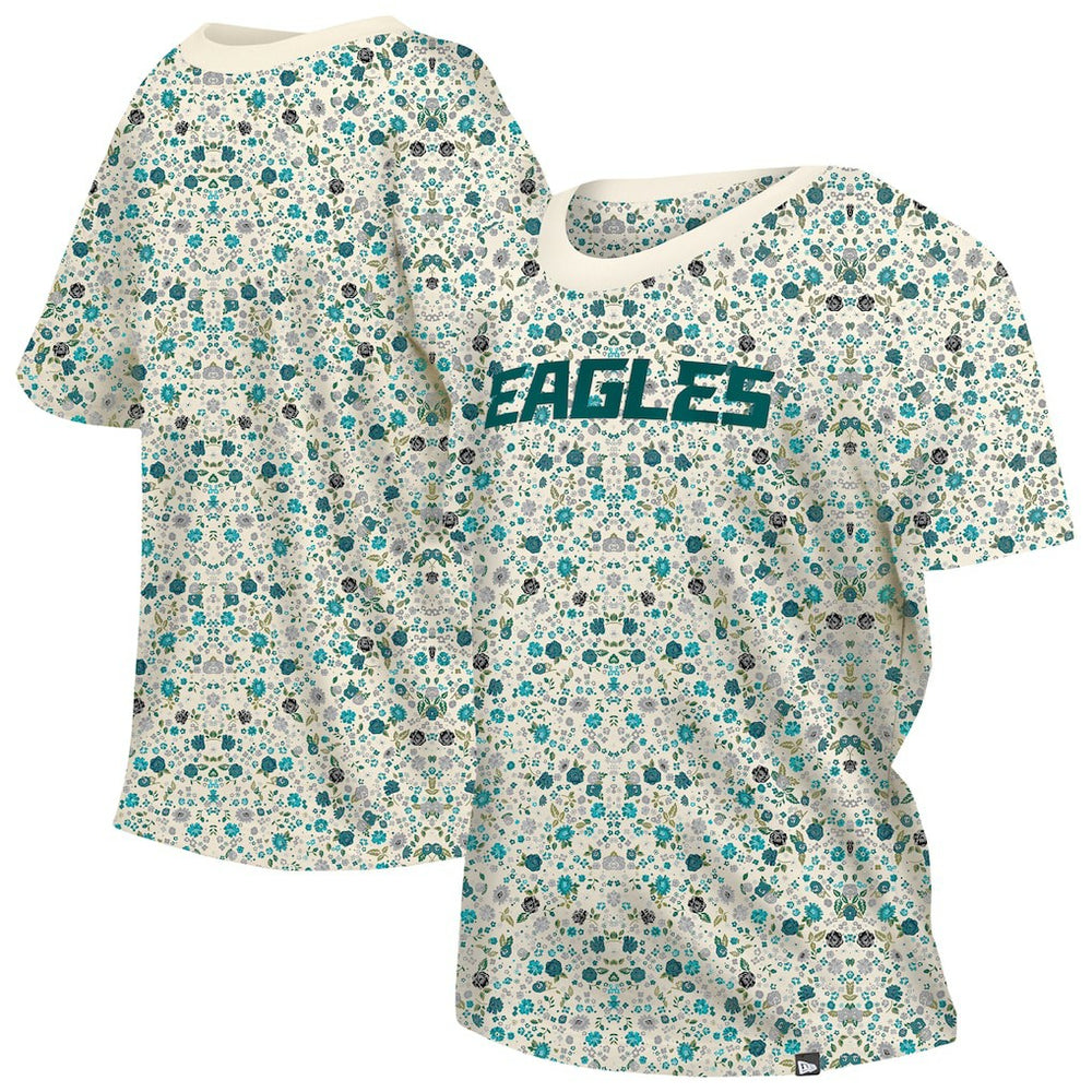 Philadelphia Eagles New Era Women's Glam Game Floral Scoop Neck T-Shirt - Cream - NFL