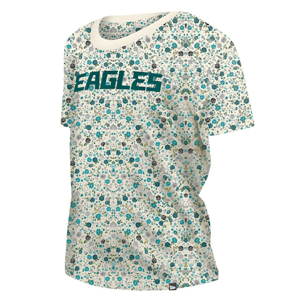 Philadelphia Eagles New Era Women's Glam Game Floral Scoop Neck T-Shirt - Cream - NFL