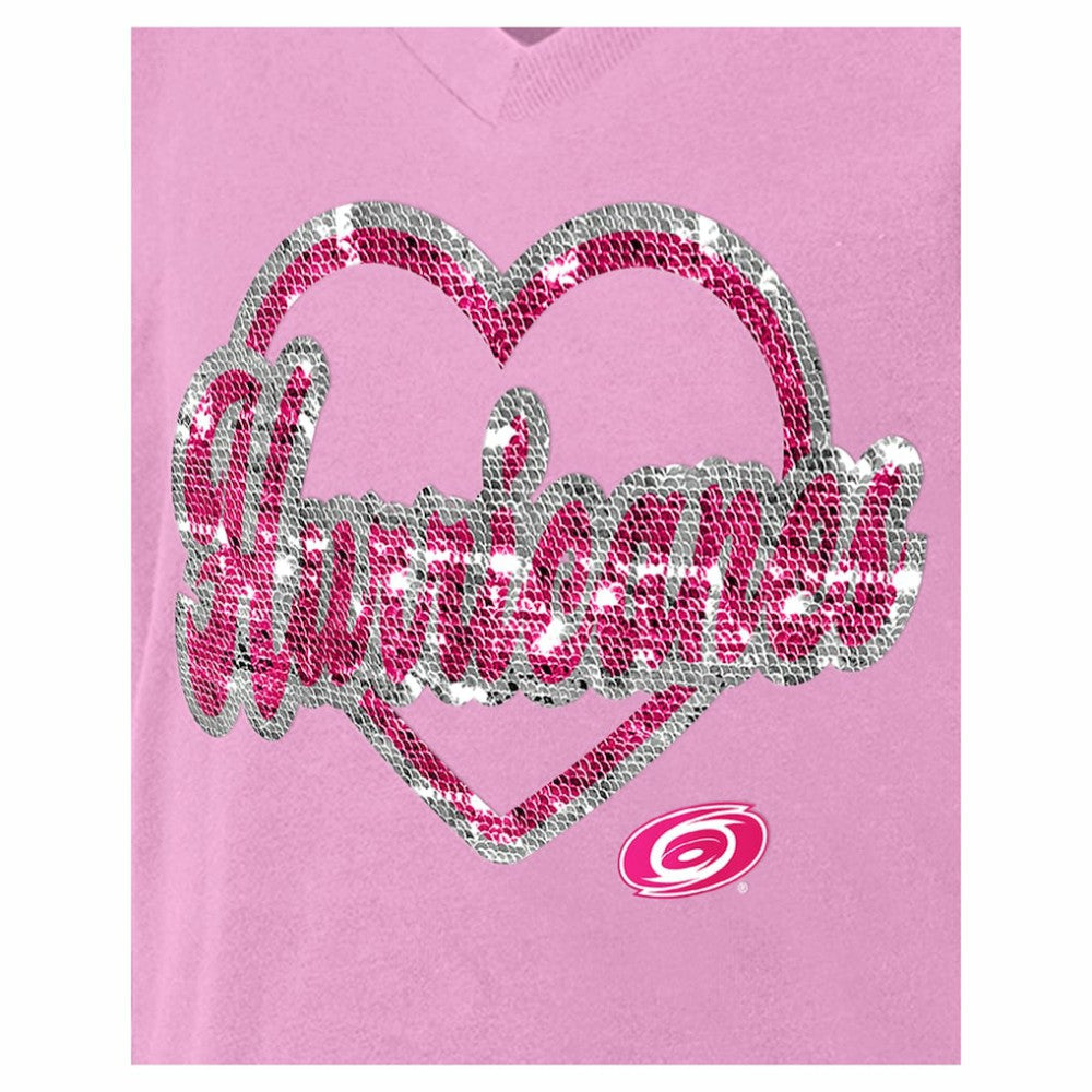 Carolina Hurricanes New Era Girl's Youth Flip Sequin V-Neck T-Shirt - Pink | New Era Clearance
