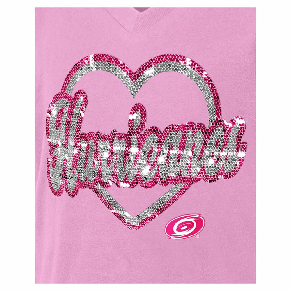 Carolina Hurricanes New Era Girl's Youth Flip Sequin V-Neck T-Shirt - Pink | New Era Clearance