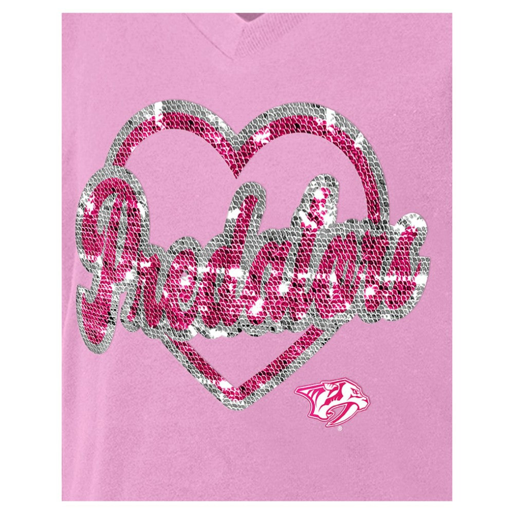 Nashville Predators New Era Girl's Youth Flip Sequin V-Neck T-Shirt - Pink | New Era discount