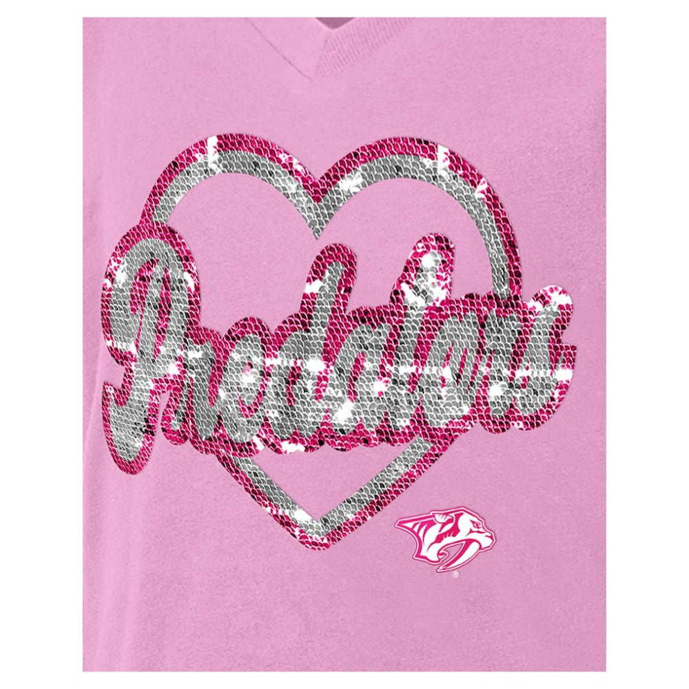Nashville Predators New Era Girl's Youth Flip Sequin V-Neck T-Shirt - Pink | New Era discount