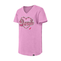 New Jersey Devils New Era Girl's Youth Flip Sequin V-Neck T-Shirt - Pink | New Era online