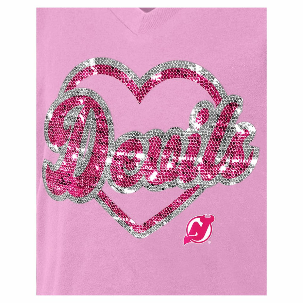 New Jersey Devils New Era Girl's Youth Flip Sequin V-Neck T-Shirt - Pink | New Era online