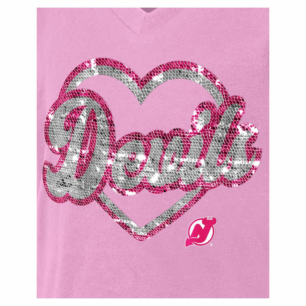 New Jersey Devils New Era Girl's Youth Flip Sequin V-Neck T-Shirt - Pink | New Era online