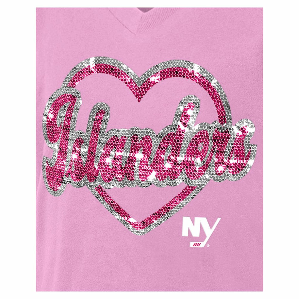 New York Islanders New Era Girl's Youth Flip Sequin V-Neck T-Shirt - Pink | New Era online