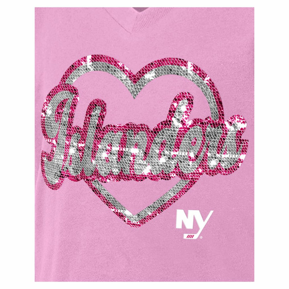 New York Islanders New Era Girl's Youth Flip Sequin V-Neck T-Shirt - Pink | New Era online