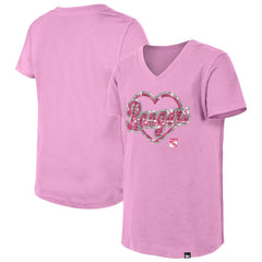 New York Rangers New Era Girl's Youth Flip Sequin V-Neck T-Shirt - Pink | New Era Clearance