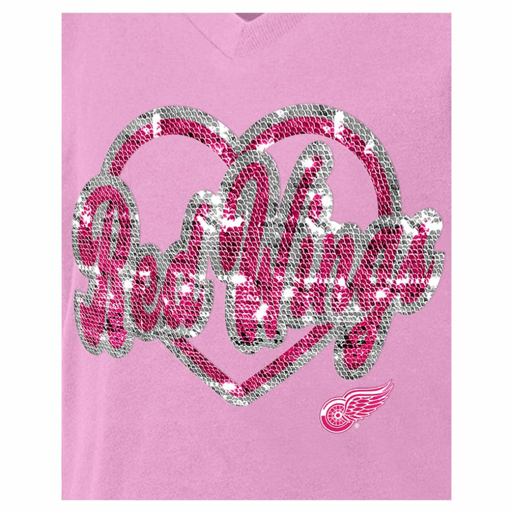 Detroit Red Wings New Era Girl's Youth Flip Sequin V-Neck T-Shirt - Pink | New Era Clearance