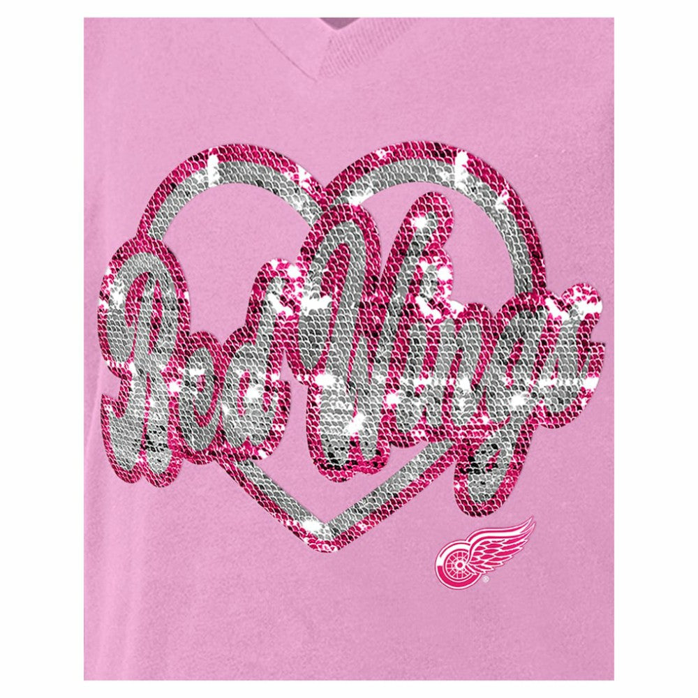 Detroit Red Wings New Era Girl's Youth Flip Sequin V-Neck T-Shirt - Pink | New Era Clearance