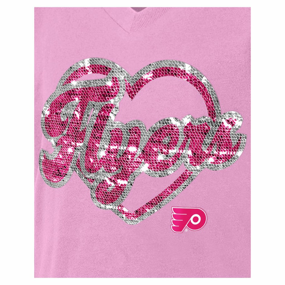 Philadelphia Flyers New Era Girl's Youth Flip Sequin V-Neck T-Shirt - Pink | New Era discount