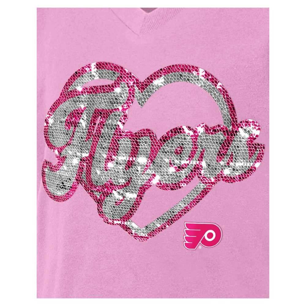 Philadelphia Flyers New Era Girl's Youth Flip Sequin V-Neck T-Shirt - Pink | New Era discount