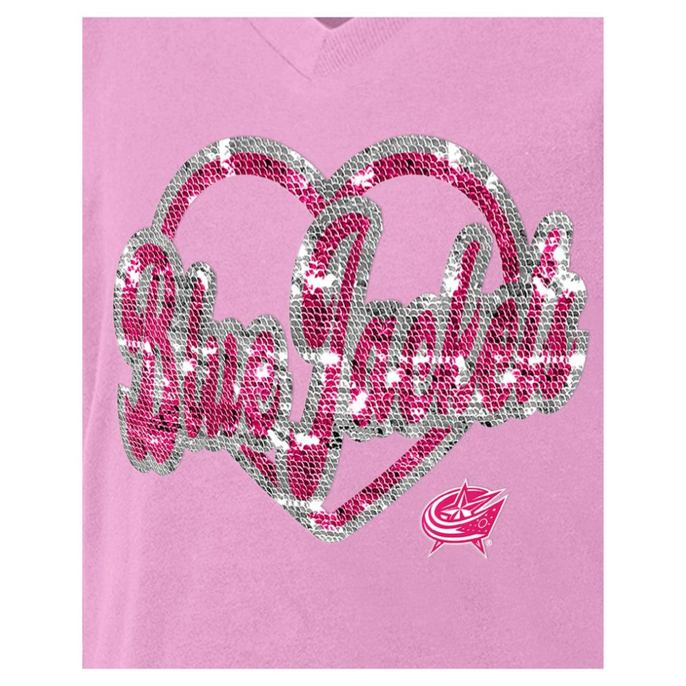 Columbus Blue Jackets New Era Girl's Youth Flip Sequin V-Neck T-Shirt - Pink | New Era discount