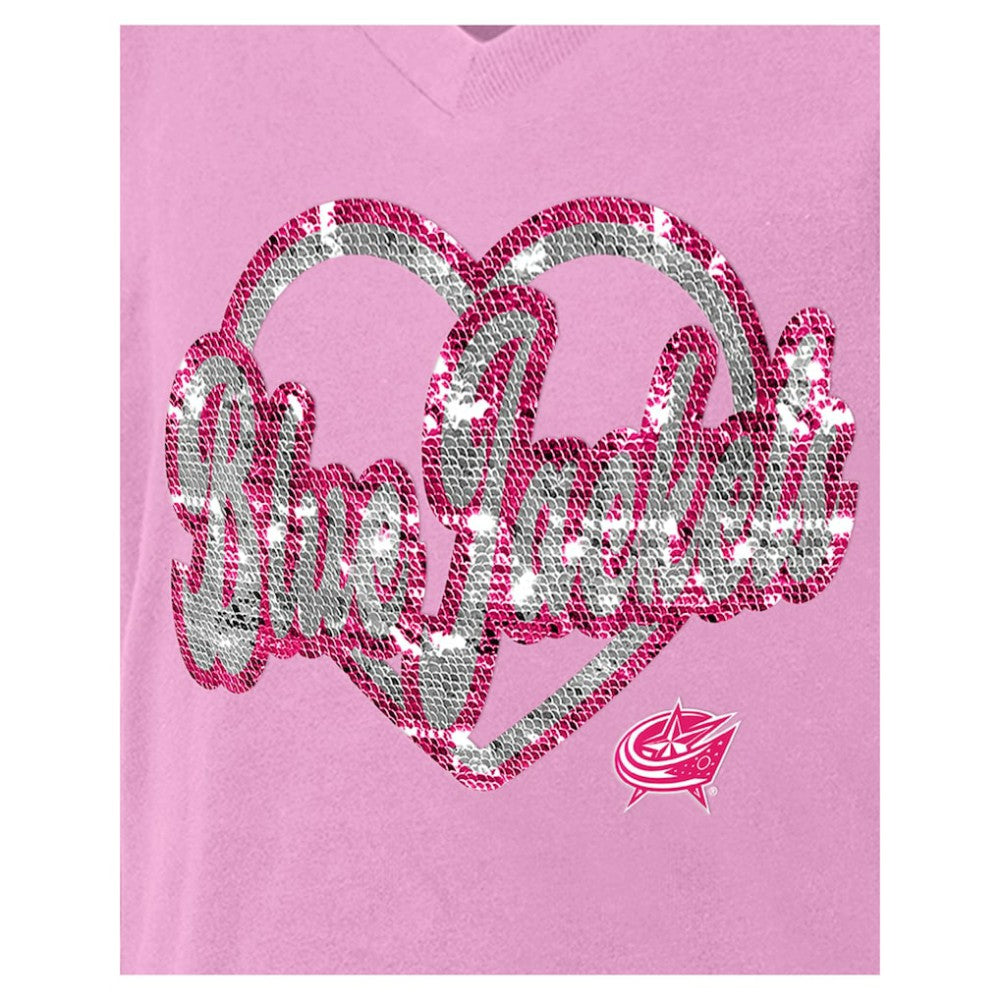 Columbus Blue Jackets New Era Girl's Youth Flip Sequin V-Neck T-Shirt - Pink | New Era discount