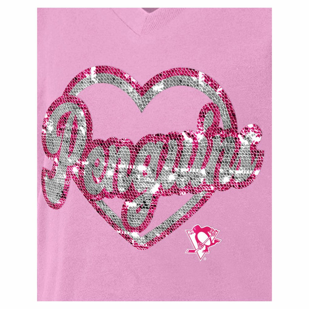 Pittsburgh Penguins New Era Girl's Youth Flip Sequin V-Neck T-Shirt - Pink | New Era Clearance