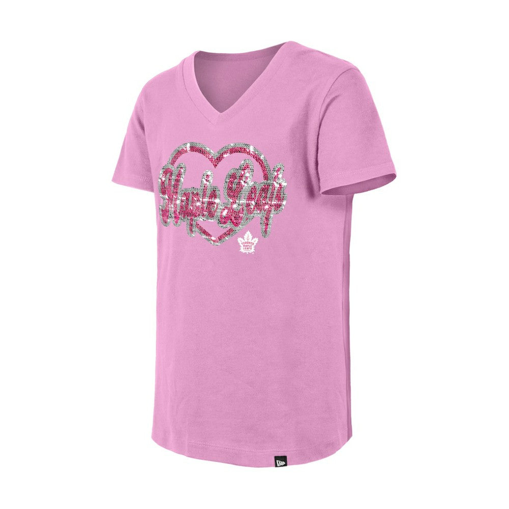 Toronto Maple Leafs New Era Girl's Youth Flip Sequin V-Neck T-Shirt - Pink | New Era sale