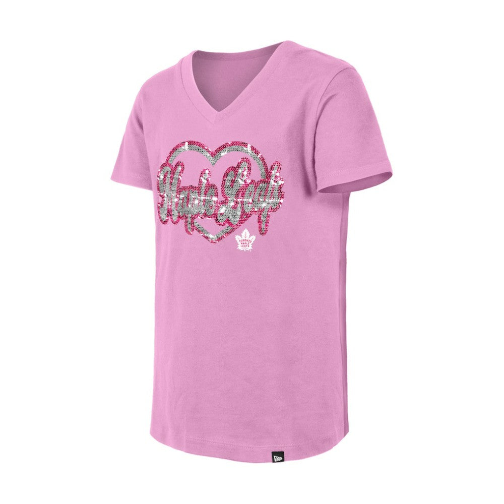 Toronto Maple Leafs New Era Girl's Youth Flip Sequin V-Neck T-Shirt - Pink | New Era sale