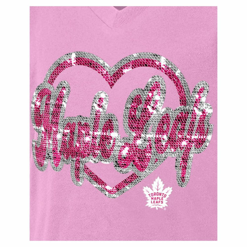 Toronto Maple Leafs New Era Girl's Youth Flip Sequin V-Neck T-Shirt - Pink | New Era sale
