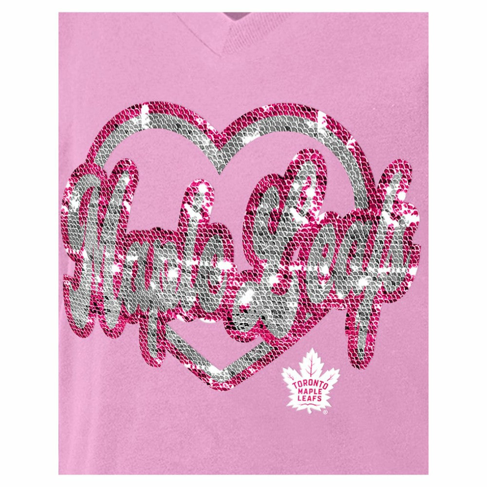 Toronto Maple Leafs New Era Girl's Youth Flip Sequin V-Neck T-Shirt - Pink | New Era sale