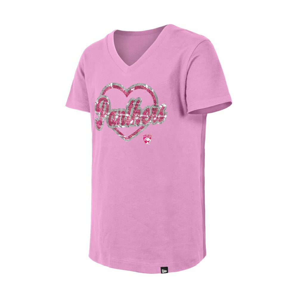 Florida Panthers New Era Girl's Youth Flip Sequin V-Neck T-Shirt - Pink | New Era Clearance