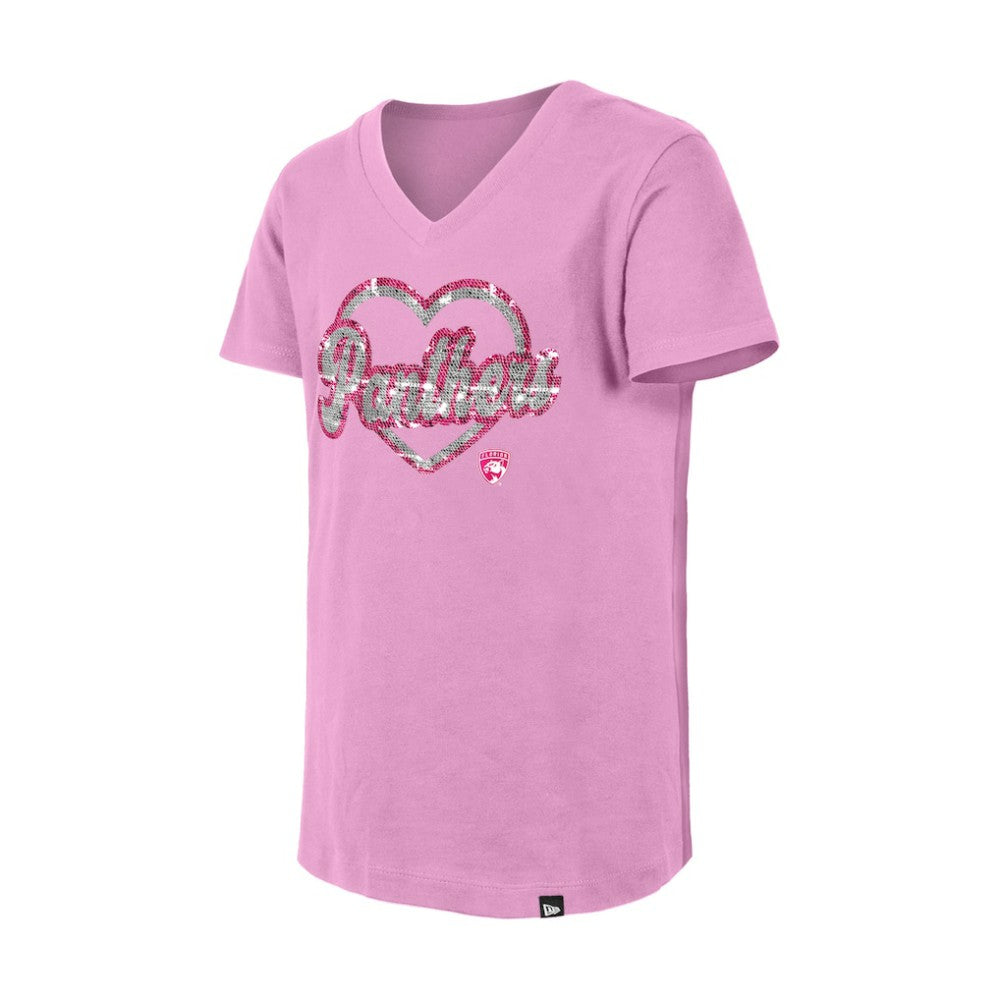 Florida Panthers New Era Girl's Youth Flip Sequin V-Neck T-Shirt - Pink | New Era Clearance