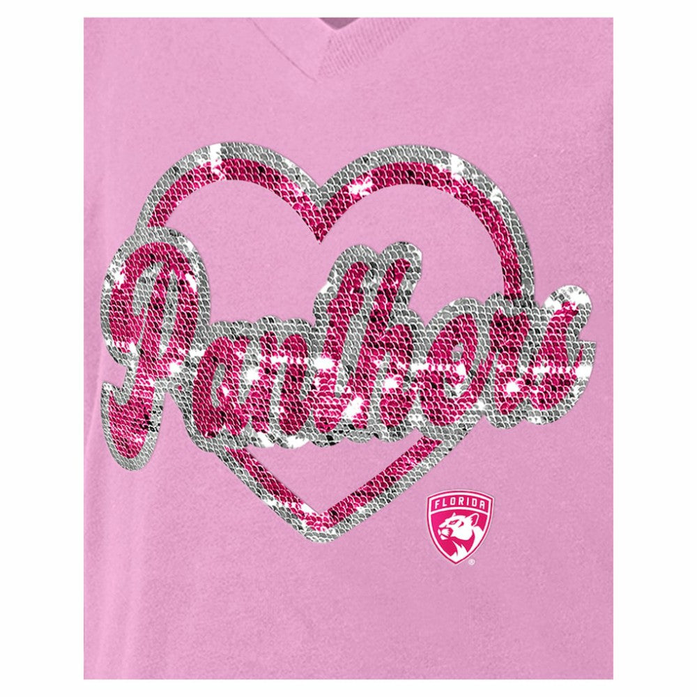 Florida Panthers New Era Girl's Youth Flip Sequin V-Neck T-Shirt - Pink | New Era Clearance