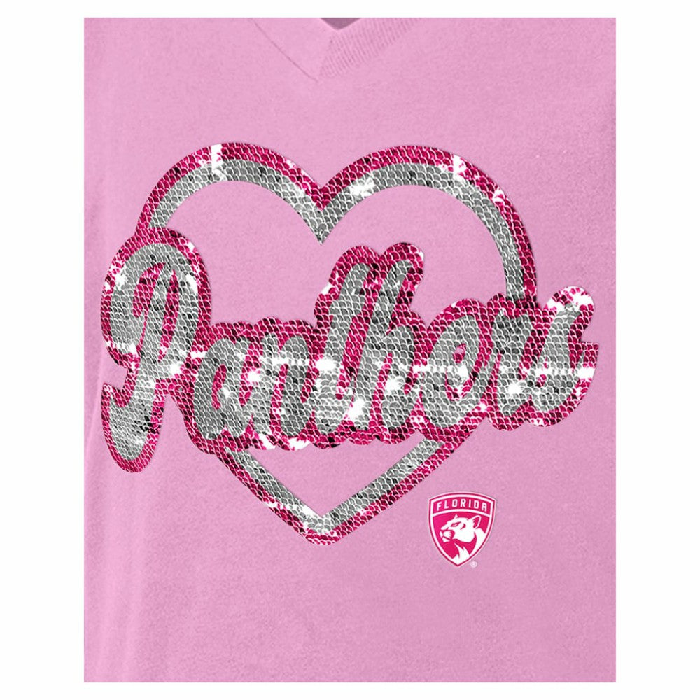 Florida Panthers New Era Girl's Youth Flip Sequin V-Neck T-Shirt - Pink | New Era Clearance